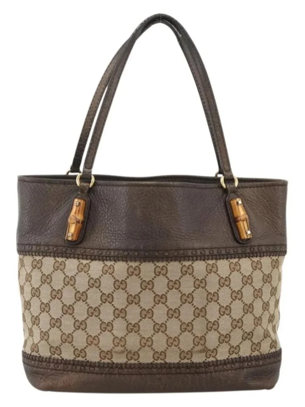 GUCCI GG Canvas Bamboo Tote Bag Black Gold 353125 Auth ka3798